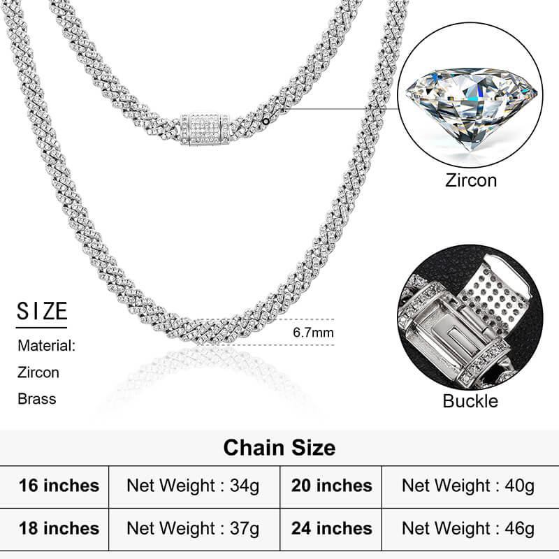 close-up of 6mm iced out Miami Cuban chain links with stones