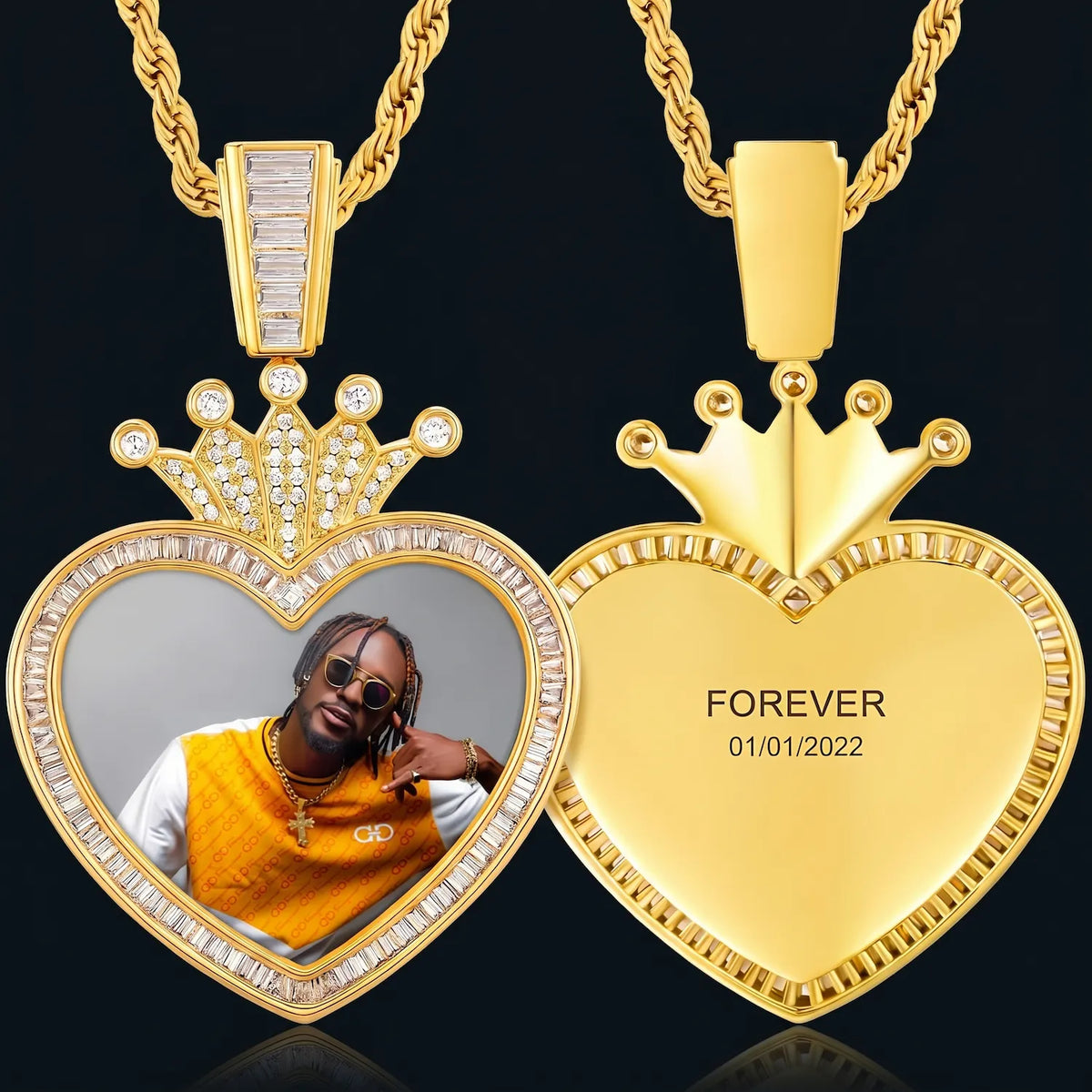 Custom Crown Heart Pendant With Picture