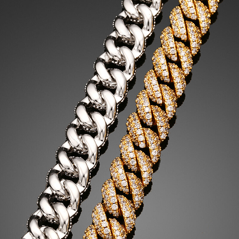 close-up of 10mm 2 row iced out Miami Cuban chain links