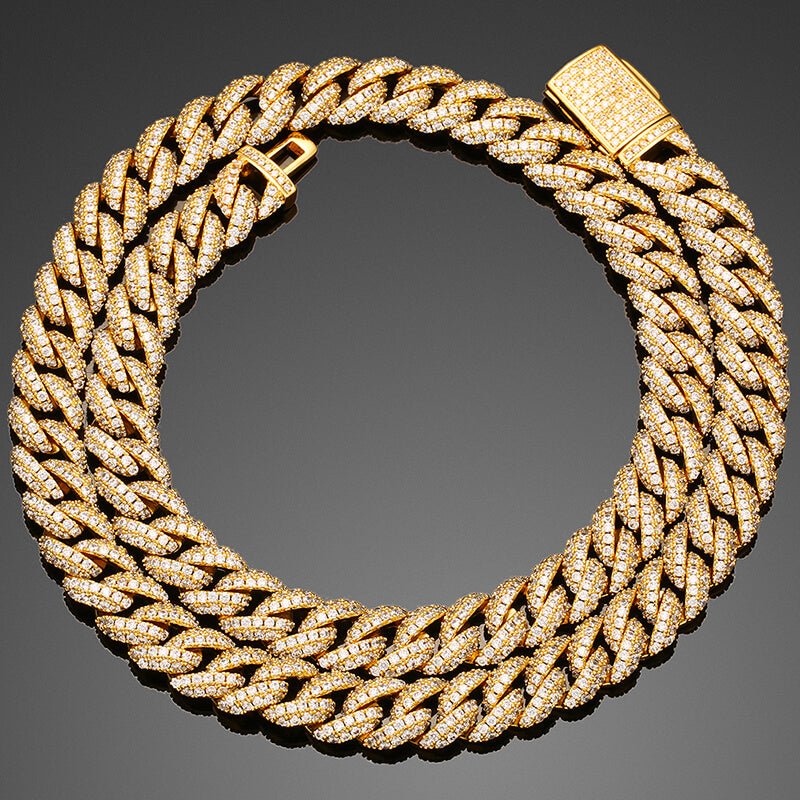 10mm 2 row gold iced out Miami Cuban chain necklace with diamond look stones