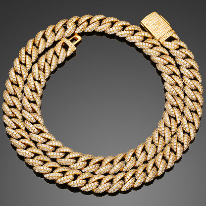 10mm 2 row gold iced out Miami Cuban chain necklace with diamond look stones