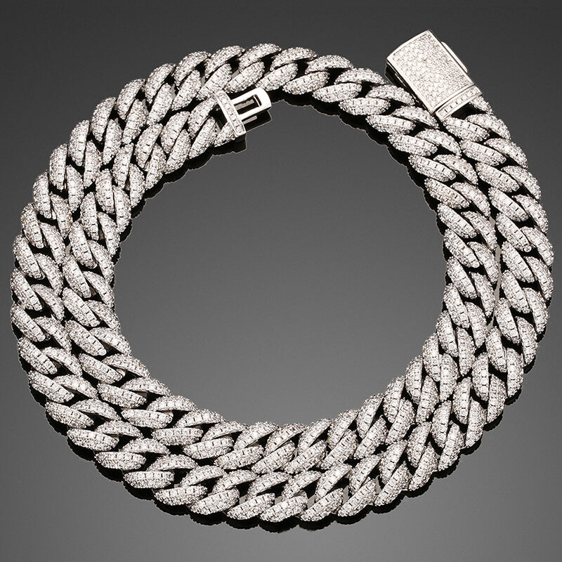 10mm 2 row silver iced out Miami Cuban chain necklace for men hip hop jewelry