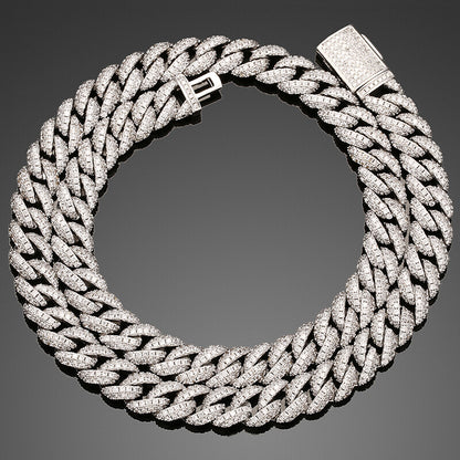 10mm 2 row silver iced out Miami Cuban chain necklace for men hip hop jewelry