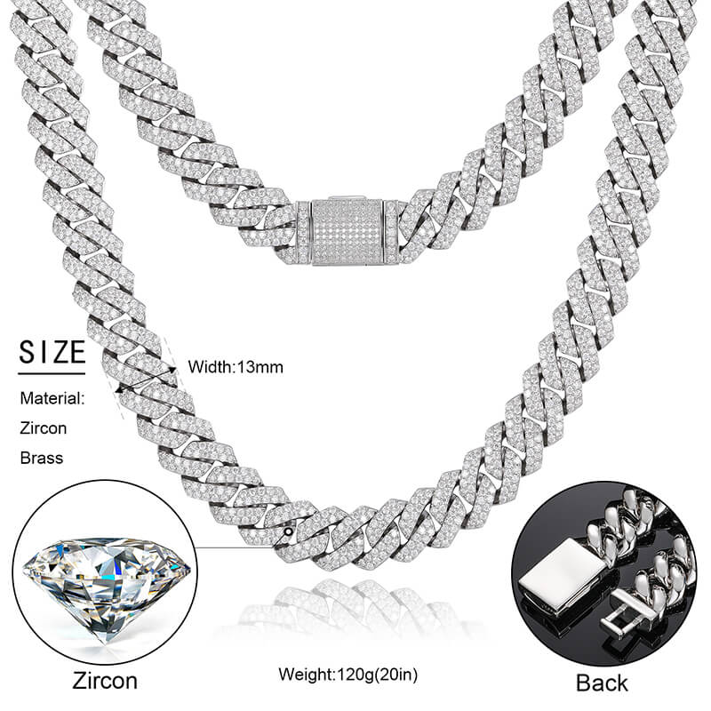 13mm 3 row iced out Miami Cuban chain width detail