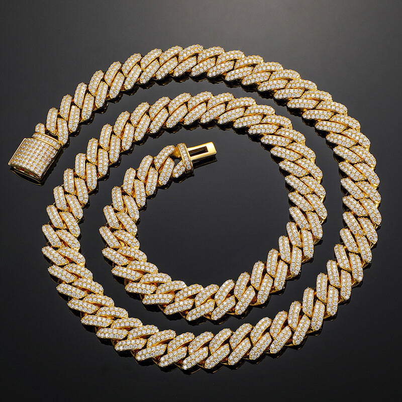 13mm 3 row gold iced out Miami Cuban chain necklace hip hop jewelry