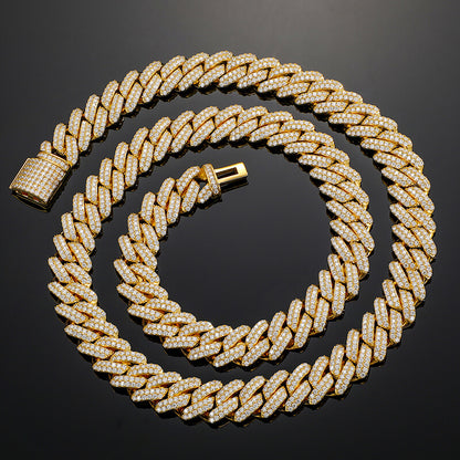 13mm 3 row gold iced out Miami Cuban chain necklace hip hop jewelry