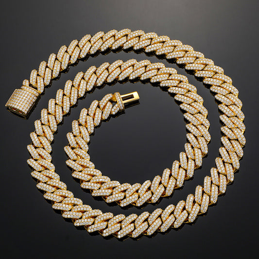 13mm 3 row gold iced out Miami Cuban chain necklace hip hop jewelry