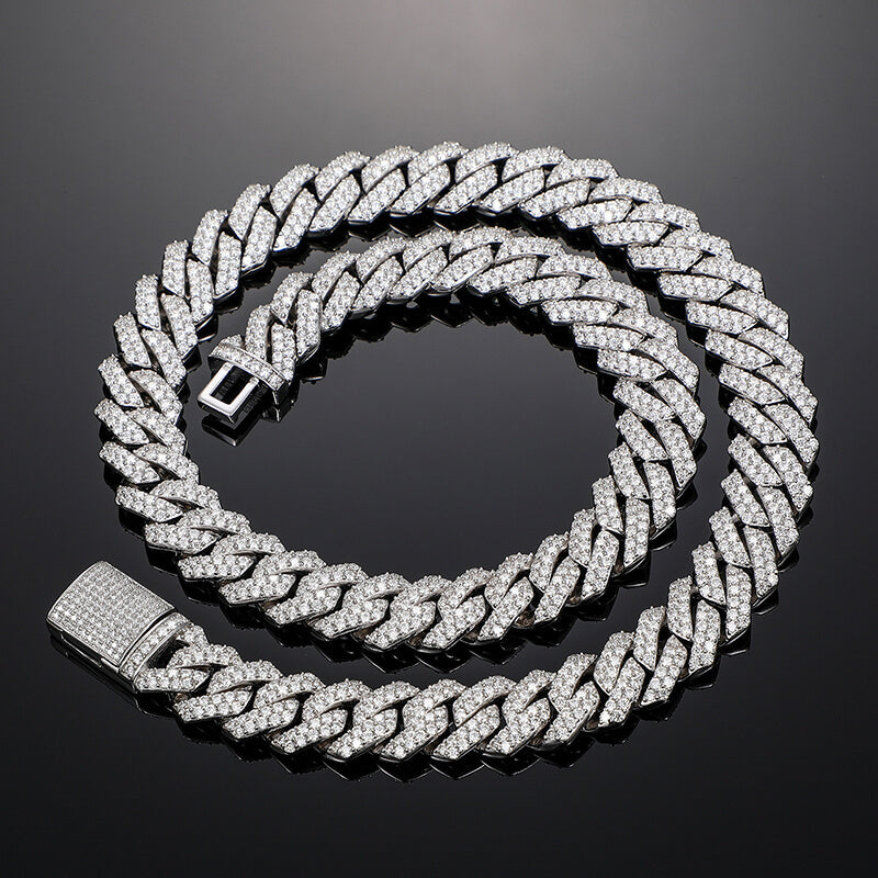 13mm 3 row silver iced out Miami Cuban chain necklace for men