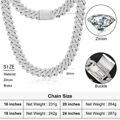 20mm 3 row iced out Miami Cuban chain width and detail view