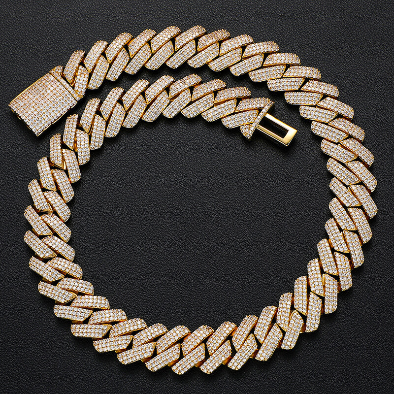 20mm 3 row gold iced out Miami Cuban chain necklace luxury hip hop jewelry