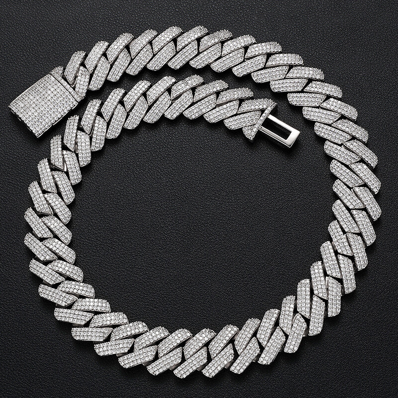 20mm 3 row silver iced out Miami Cuban chain necklace for men