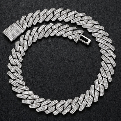 20mm 3 row silver iced out Miami Cuban chain necklace for men