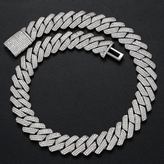 20mm 3 row silver iced out Miami Cuban chain necklace for men