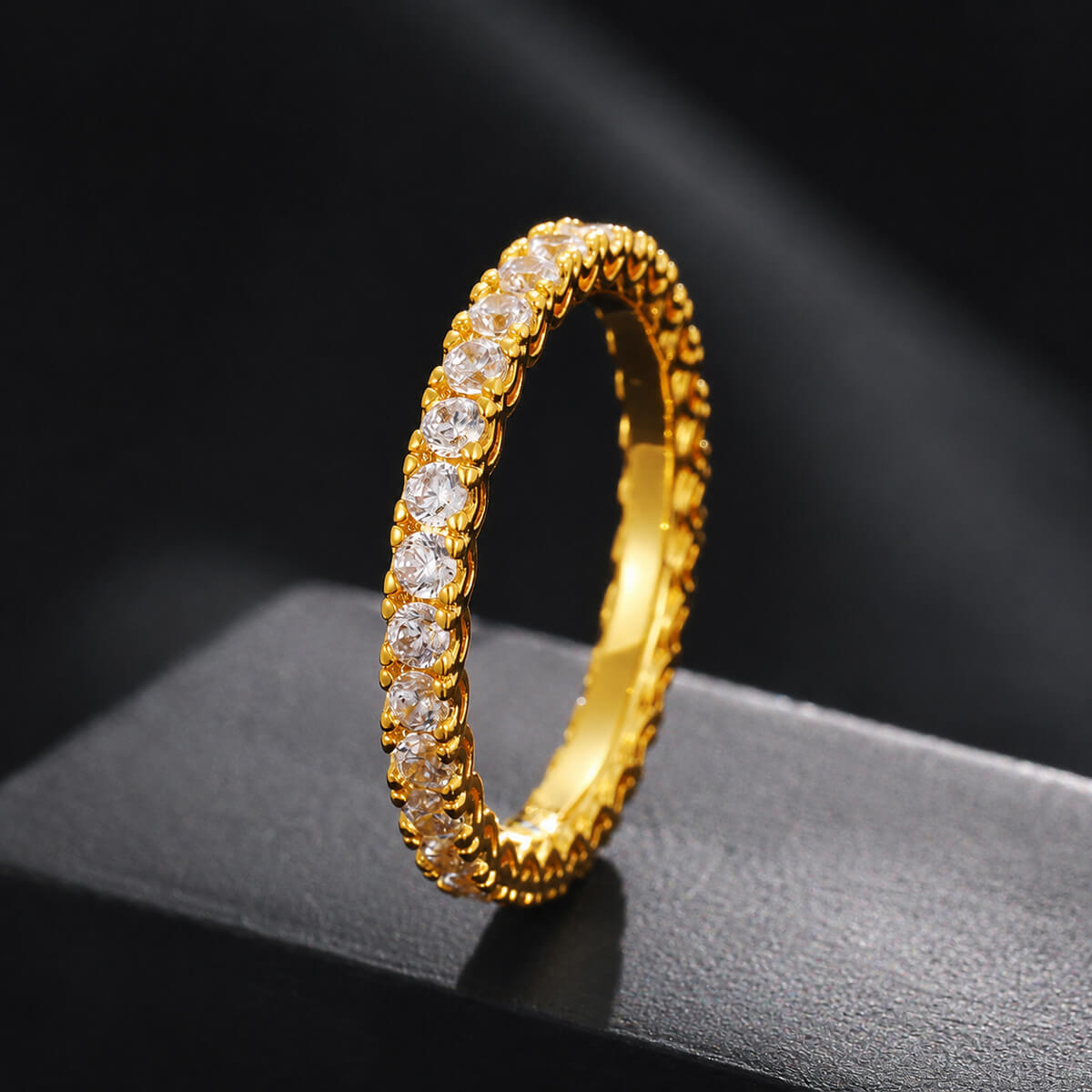 2.45mm gold iced out couple ring with CZ stones for couples jewelry