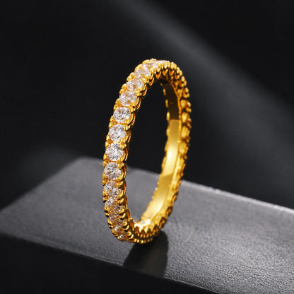 2.45mm gold iced out couple ring with CZ stones for couples jewelry