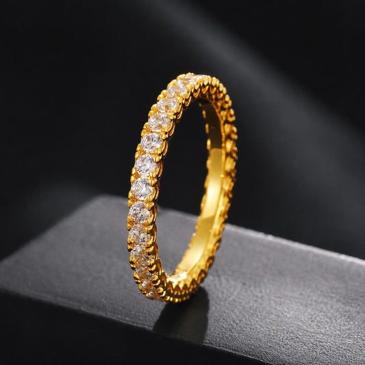 2.45mm gold iced out couple ring with CZ stones for couples jewelry