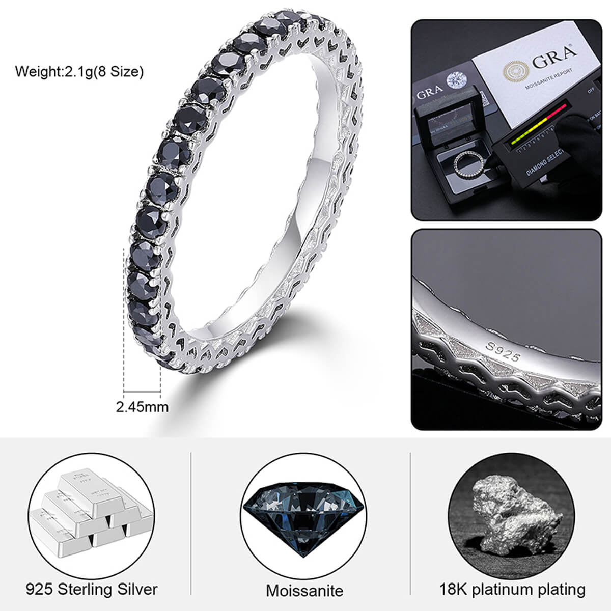 2.45mm iced out couple ring size stone and specification details chart