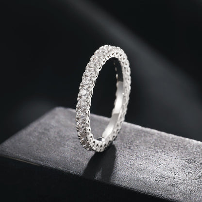 2.45mm silver iced out couple ring with sparkling CZ stones