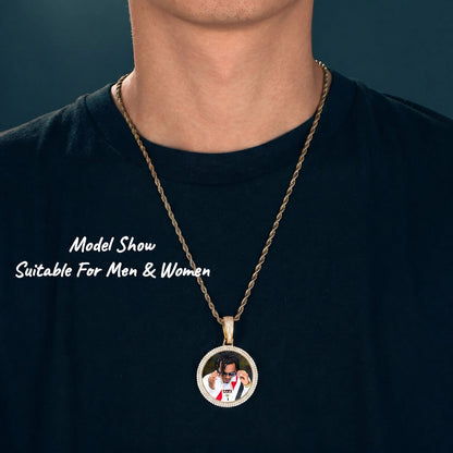 Necklace with a pendant featuring,
Person wearing 2 row custom memorial chain