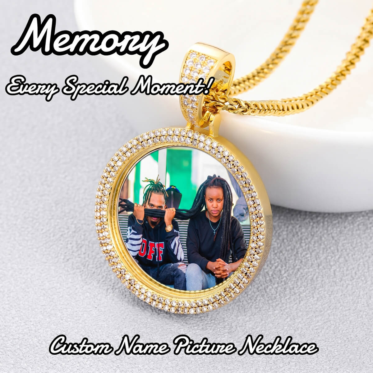 Side angle of 2 row memorial chain pendant