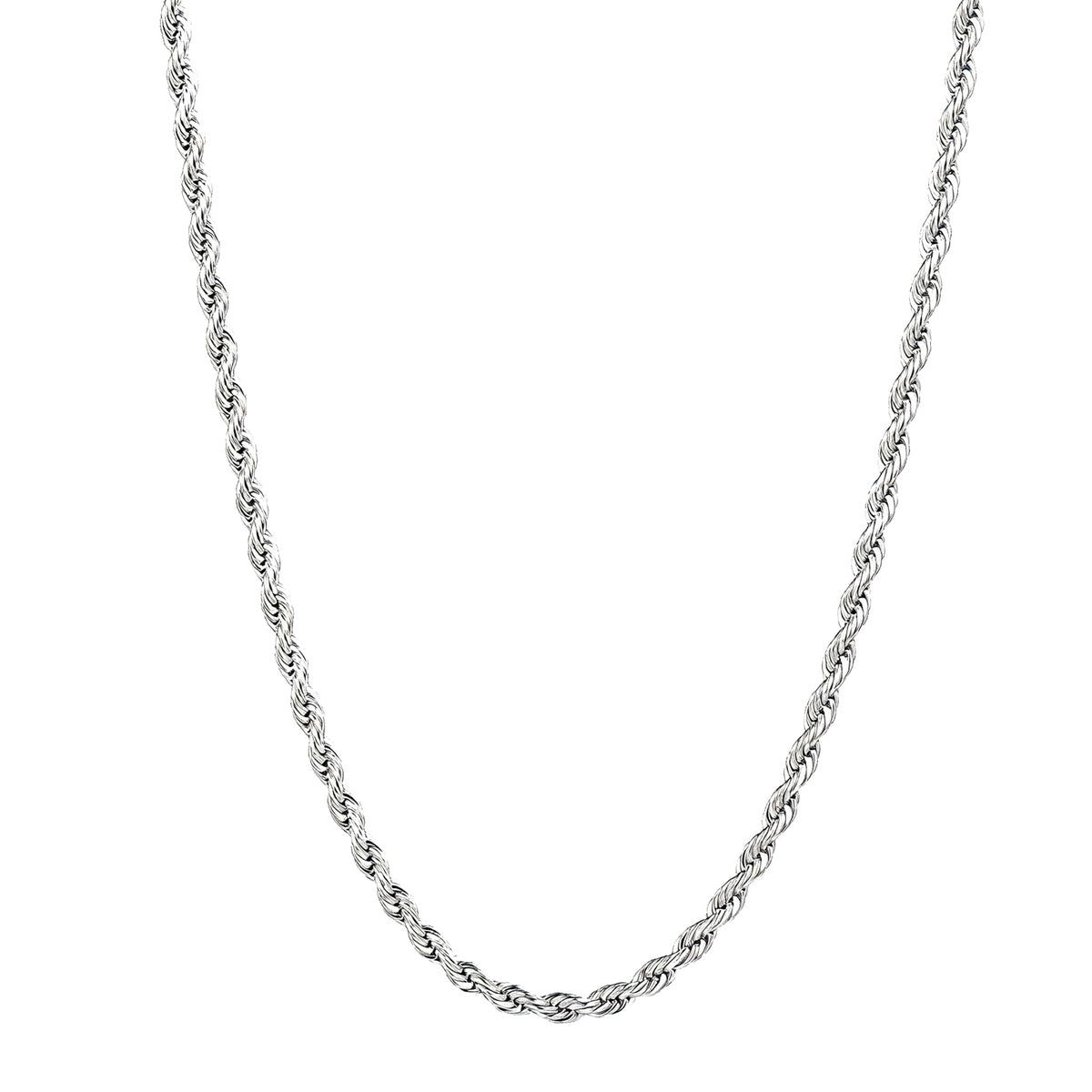 3mm silver stainless steel rope chain necklace with twisted design