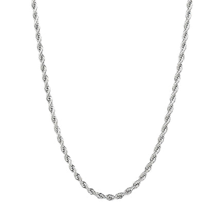 3mm silver stainless steel rope chain necklace with twisted design