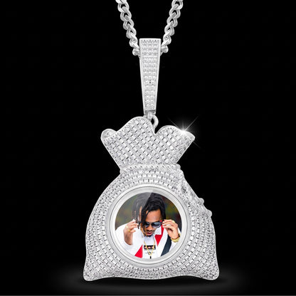 Custom Iced Out Chain With Picture Money Bag Pendant