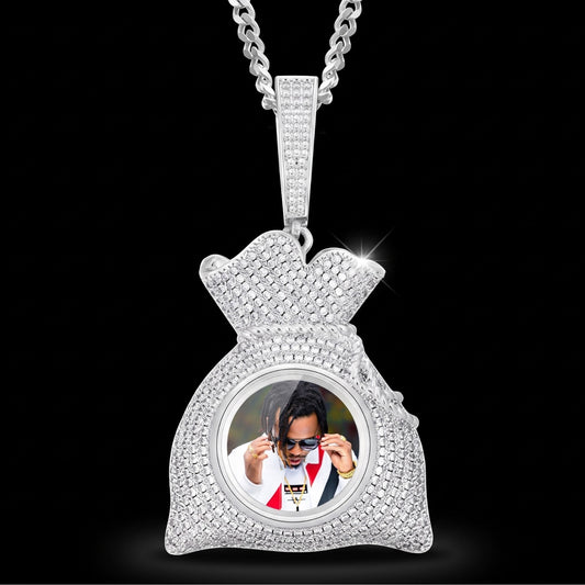 Custom Iced Out Chain With Picture Money Bag Pendant