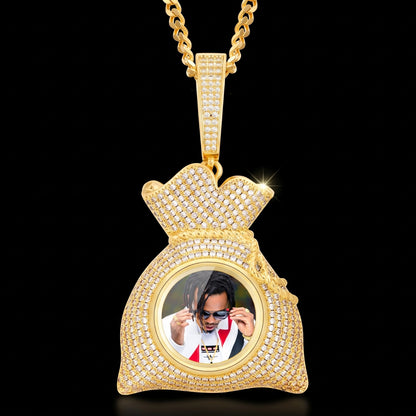 Custom Iced Out Chain With Picture Money Bag Pendant