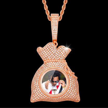 Custom Iced Out Chain With Picture Money Bag Pendant