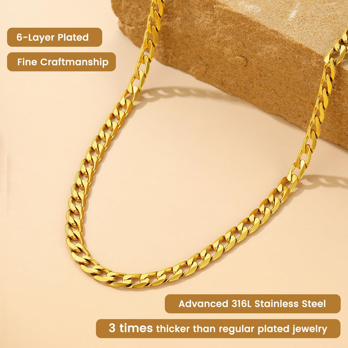 close-up of 6mm stainless steel Cuban chain 