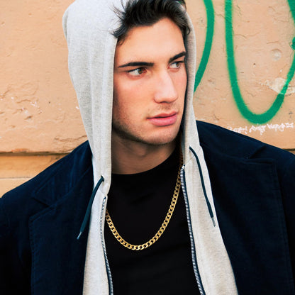 person wearing 6mm stainless steel Cuban chain necklace streetwear style