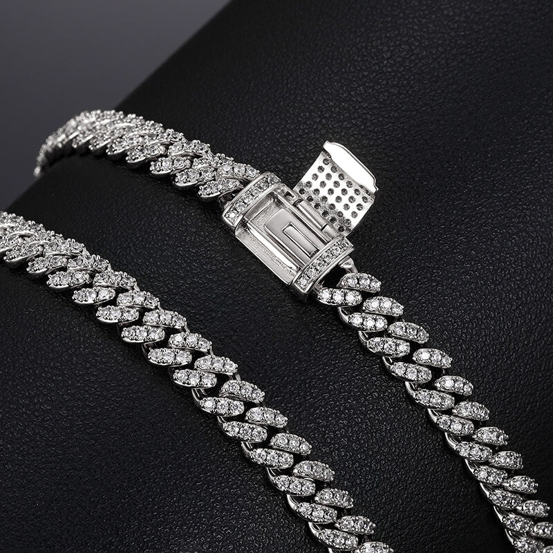 6mm silver iced out Miami Cuban chain necklace with sparkling stones