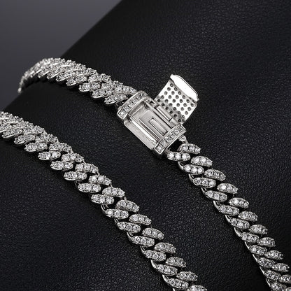 6mm silver iced out Miami Cuban chain necklace with sparkling stones