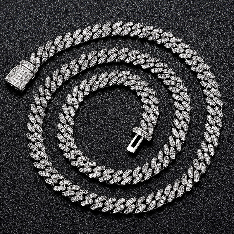 6mm silver iced out Miami Cuban chain necklace with sparkling stones