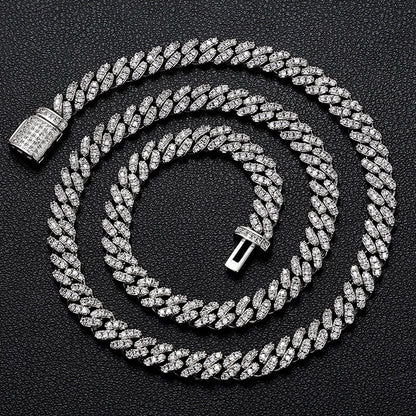 6mm silver iced out Miami Cuban chain necklace with sparkling stones
