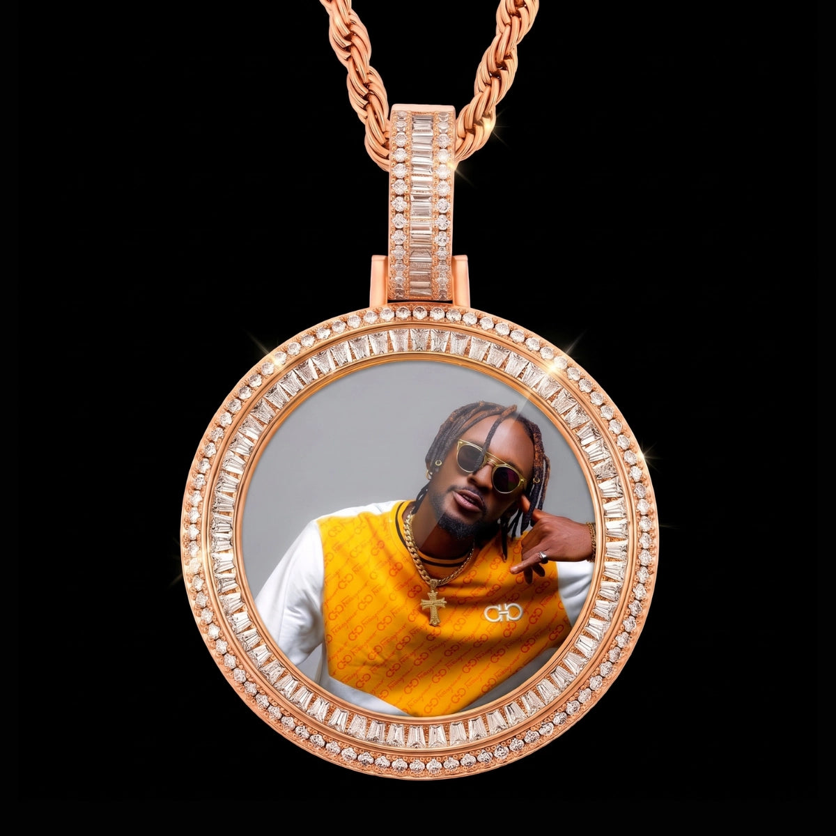 18K Gold Plated Custom Iced Out Memorial Chain With Picture