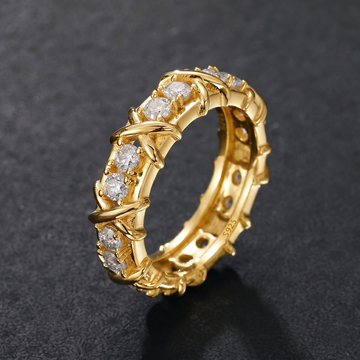 8mm gold screw pattern ring for men and women with CZ stones