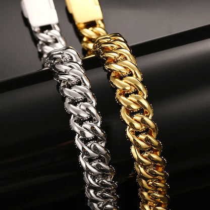 back close view of gold and silver 8mm iced out Miami Cuban chain bracelet