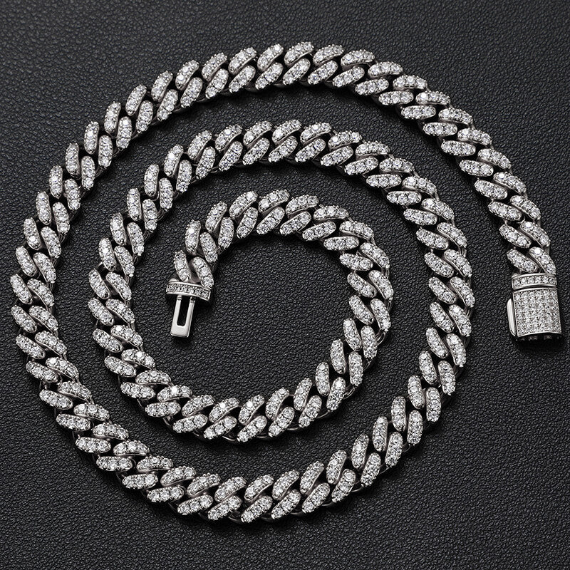 8mm silver iced out Miami Cuban chain necklace with cubic zirconia stones