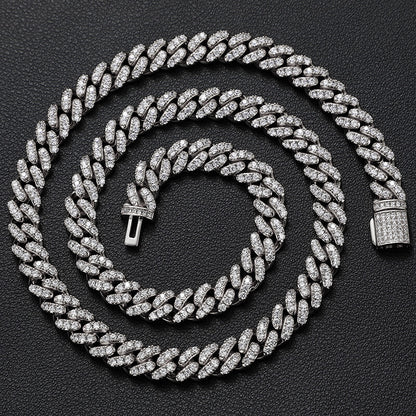 8mm silver iced out Miami Cuban chain necklace with cubic zirconia stones