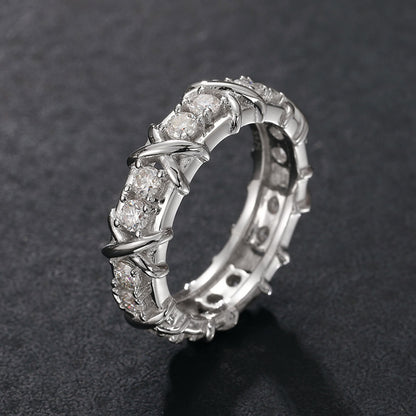 8mm silver screw pattern ring with sparkling CZ stones
