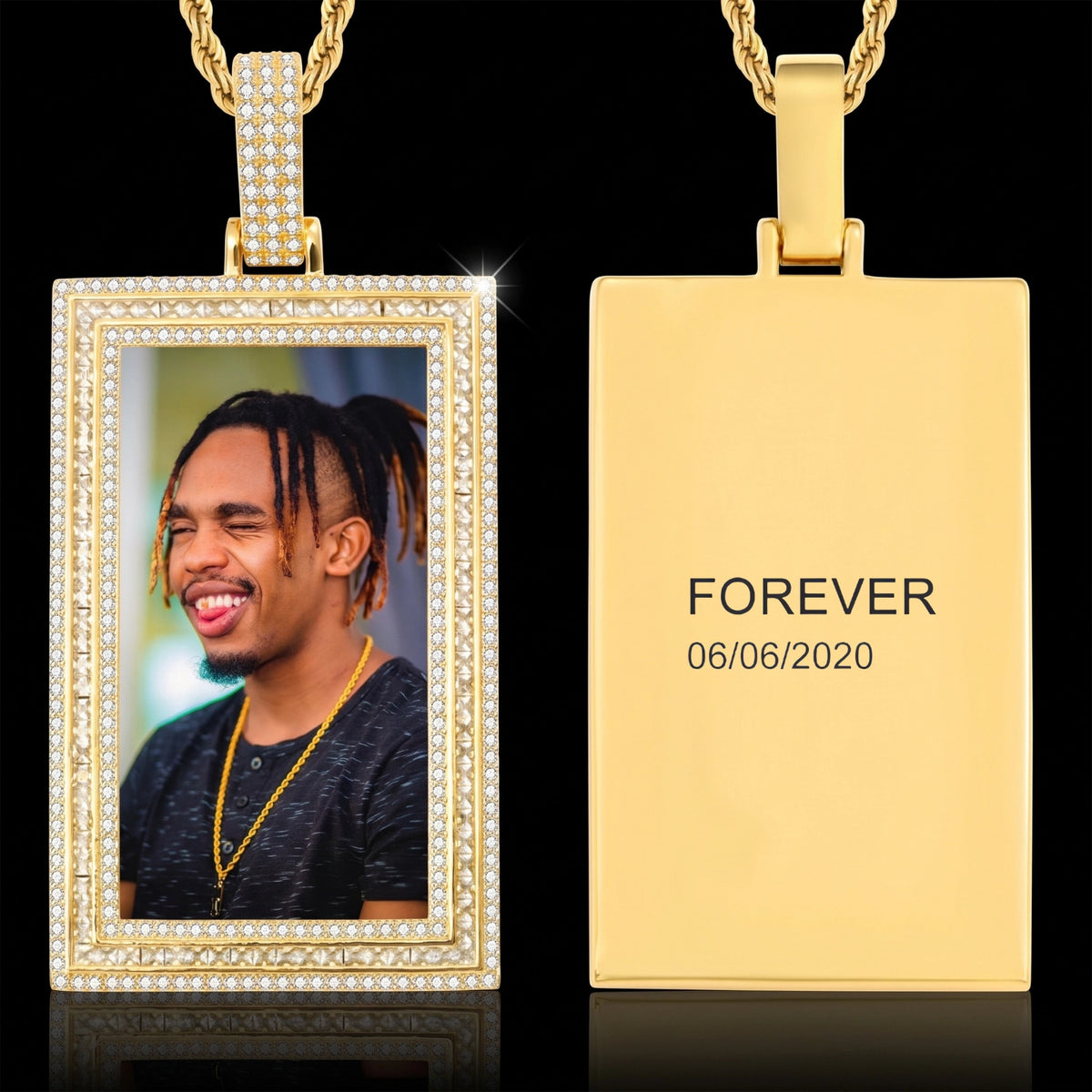 Rectangle Picture Engraved Memory Pendant For Men