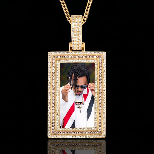 18K Gold Plated Custom Iced Out Square Photo Pendant