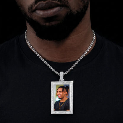 Rectangle Picture Engraved Memory Pendant For Men