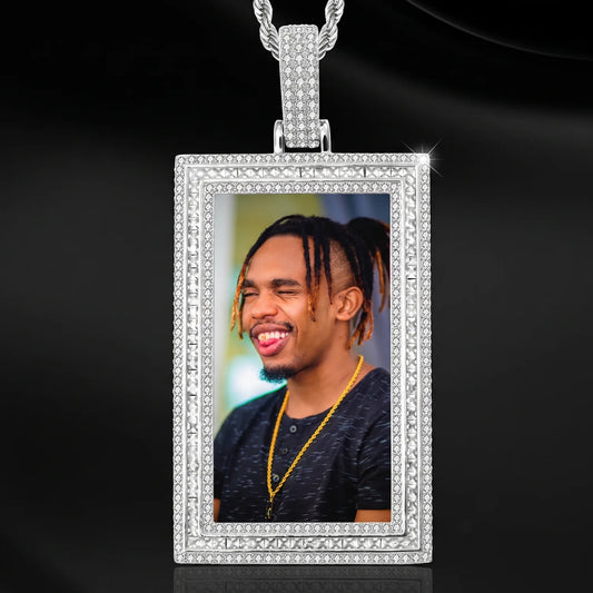 Rectangle Picture Engraved Memory Pendant For Men