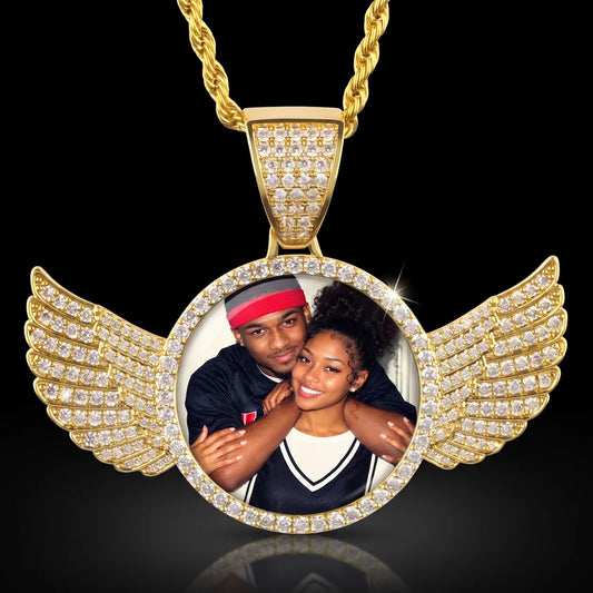 18K Gold Plated Custom Circle chain with wings Pendant
