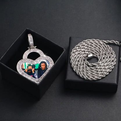 Iced Out Custom Heart Pendant With Picture