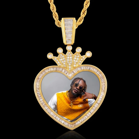 Custom Crown Heart Pendant With Picture