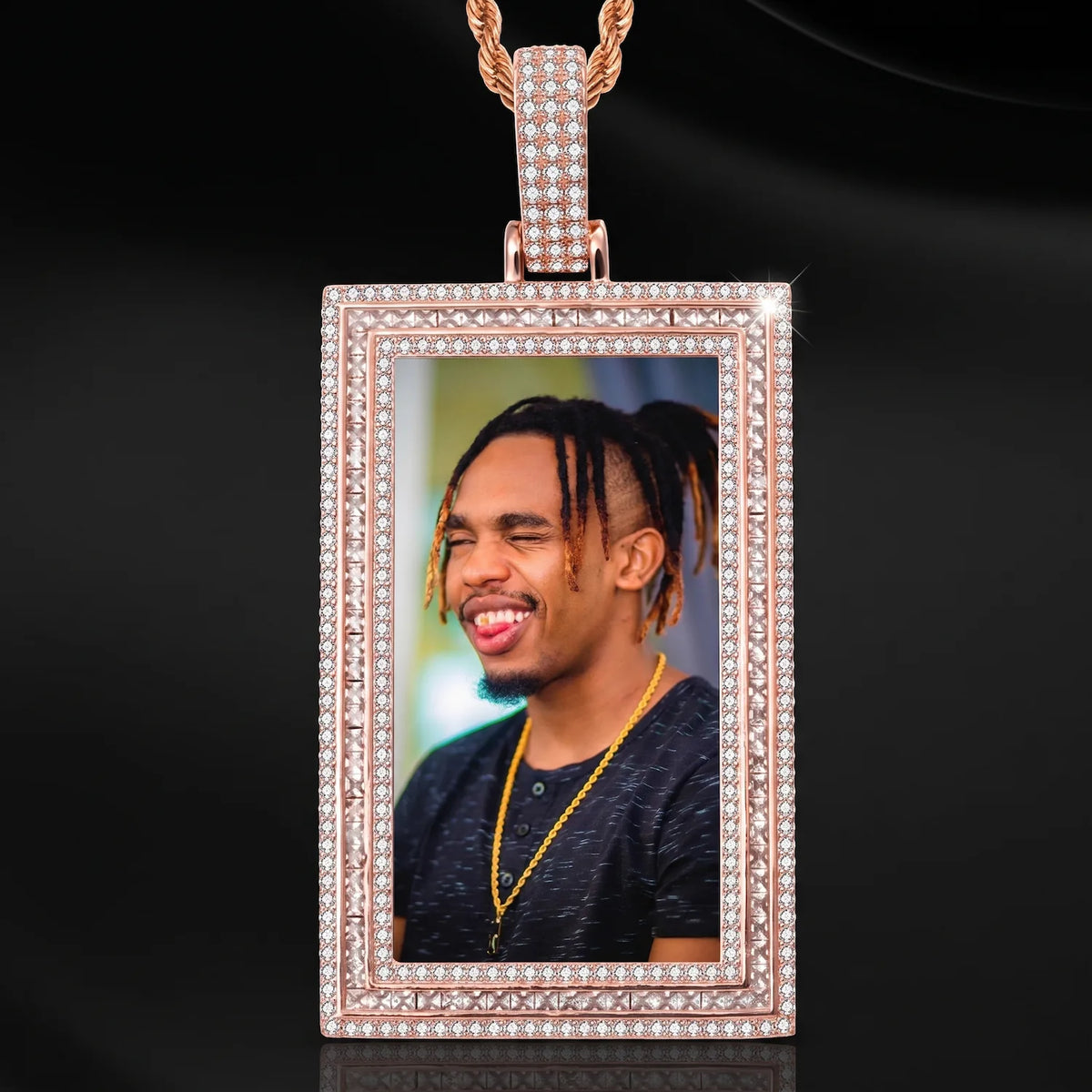 Rectangle Picture Engraved Memory Pendant For Men